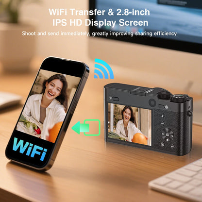 Digital Camera, 6X Optical Zoom & WiFi, 5K 30FPS 64MP Vlogging Camera, Rear & Front Cameras for Photography and Video, 64GB Card
