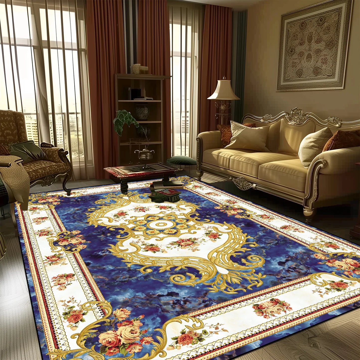 European Style Large Size Carpets for Living Room Decorative Household Rug for Bed Room Washable Non-slip Floor Mat Customizable