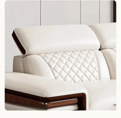 MINGDIBAO Premium Italian Genuine Leather Sofa Set for Living Room with Adjustable Headrests, Bluetooth Speaker, Wireless Charge
