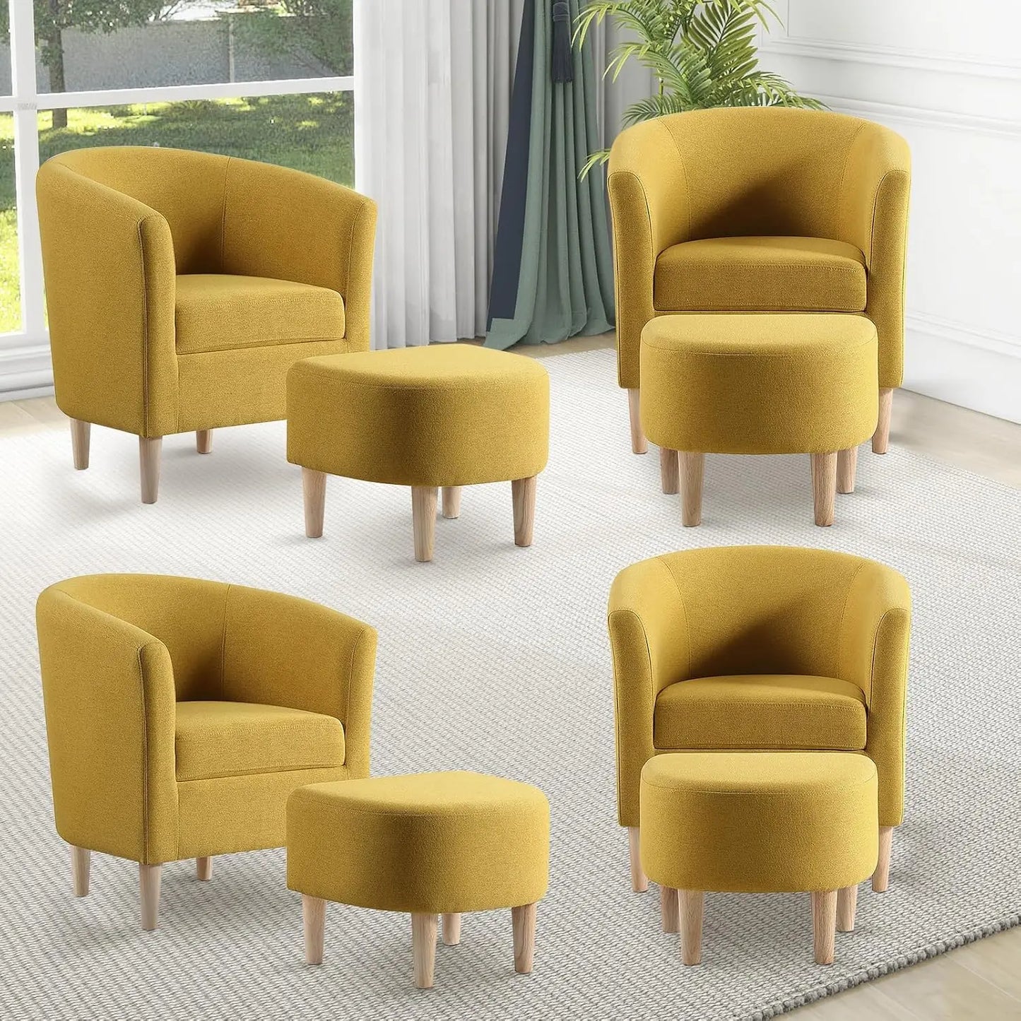 Accent Chair, Sherpa Chair White Fluffy Chair Teddy Barrel Chair with Ottoman Comfy ArmChair Footrest Set