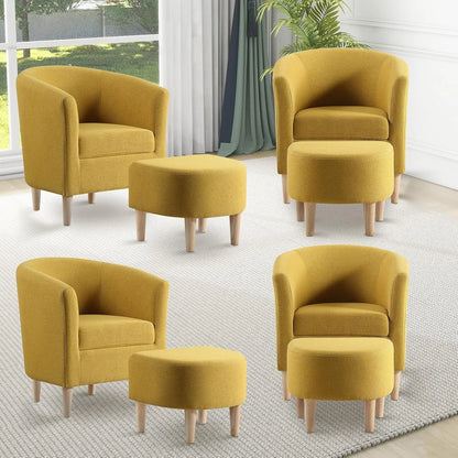 Accent Chair, Sherpa Chair White Fluffy Chair Teddy Barrel Chair with Ottoman Comfy ArmChair Footrest Set