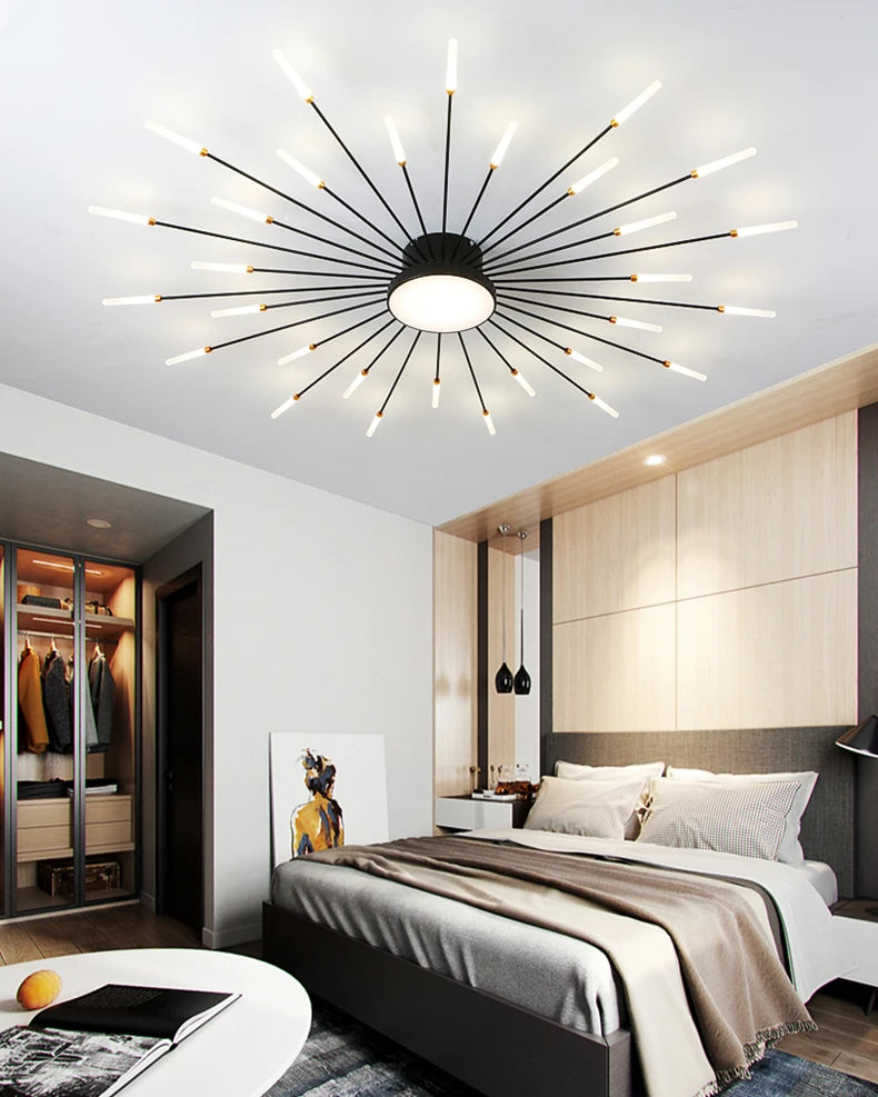 Led Firework Chandelier Dimmable For Living Room Bedroom Milk Yellow Ceiling Chandelier Dining Room LED Ceiling Lamp With Remote