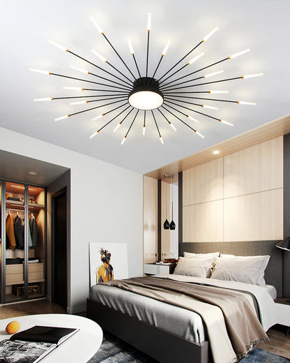 Led Firework Chandelier Dimmable For Living Room Bedroom Milk Yellow Ceiling Chandelier Dining Room LED Ceiling Lamp With Remote
