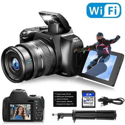 72MP Digital Camera 180° Flip Screen 3 lnch  SLR DSLR 4K Camera for Photography 12X Optical Zoom Autofocus Anti-Shake Camera