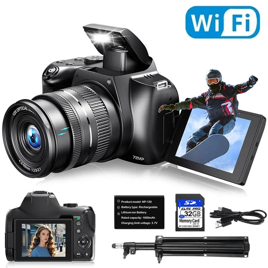 72MP Digital Camera 180° Flip Screen 3 lnch  SLR DSLR 4K Camera for Photography 12X Optical Zoom Autofocus Anti-Shake Camera