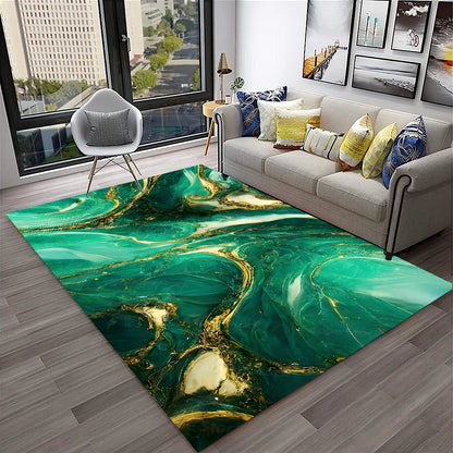 Luxurious Black Green Gold Colour Marble 3D Carpet Rug for Home Living Room Sofa Doormat Decor,kids Area Rug Non-slip Floor Mat
