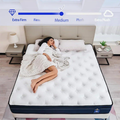 Queen ,14 Inch Gel Memory Foam Hybrid Mattress in a Box,Motion Isolation Individually Pocket Innerspring ,Pressure Relie