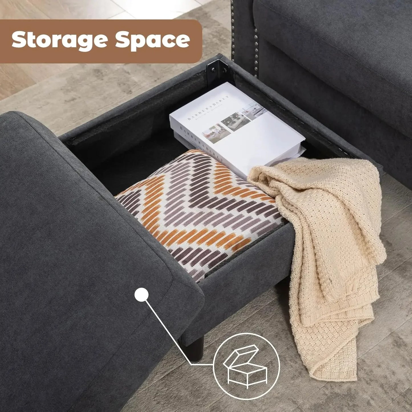 Convertible Sectional Couches for Living Room, L-Shaped Couch 3 Seats Sofas with Storage Chaise & 2 Cup Holders, Small Sofa