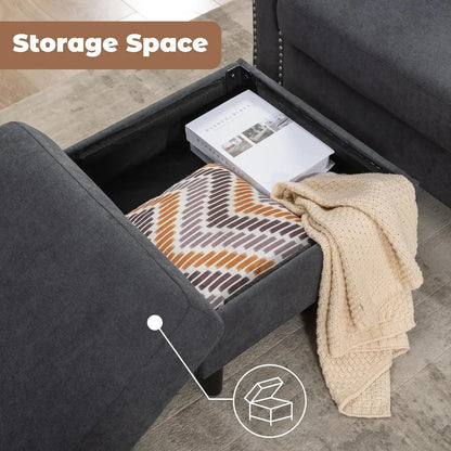 Convertible Sectional Couches for Living Room, L-Shaped Couch 3 Seats Sofas with Storage Chaise & 2 Cup Holders, Small Sofa