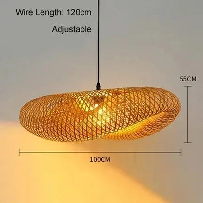 HandMade Vintage Bamboo Weaving LED Pendant Light Home Hanging Chandelier Lighting Living Room Kitchen Rattan Woven  Lamp