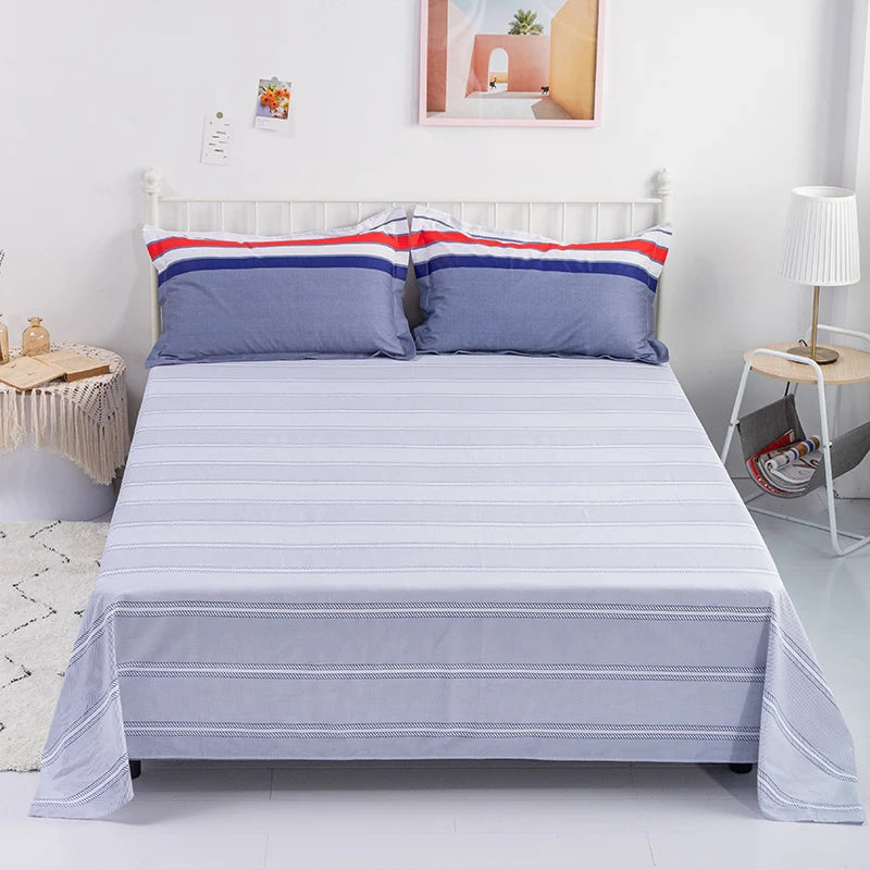 Abstract Geometric Stripe Lines Flat Sheet 3 Pieces 100% Cotton Bed Sheet Soft Comfortable Bedding for Guestrooms and Bedroom