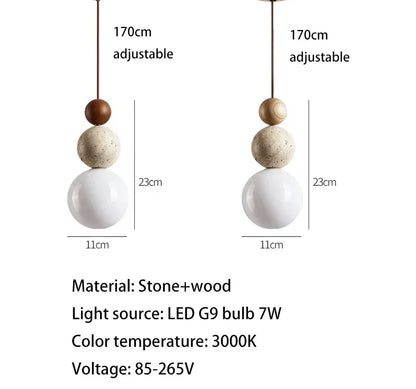 Yellow Travertine Bedside Chandelier Mahogany Nordic Japanese Log Wabi Sabi Style Homestay Single Head Long Line Pendant Lights