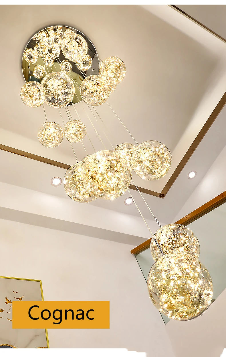 Modern Led Chandelier Glass Ball Dimmable for Staircase Living Room Pendant Lamps Home Decor Lighting Suspension Design Lusters