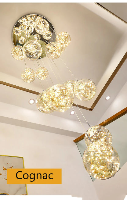 Modern Led Chandelier Glass Ball Dimmable for Staircase Living Room Pendant Lamps Home Decor Lighting Suspension Design Lusters