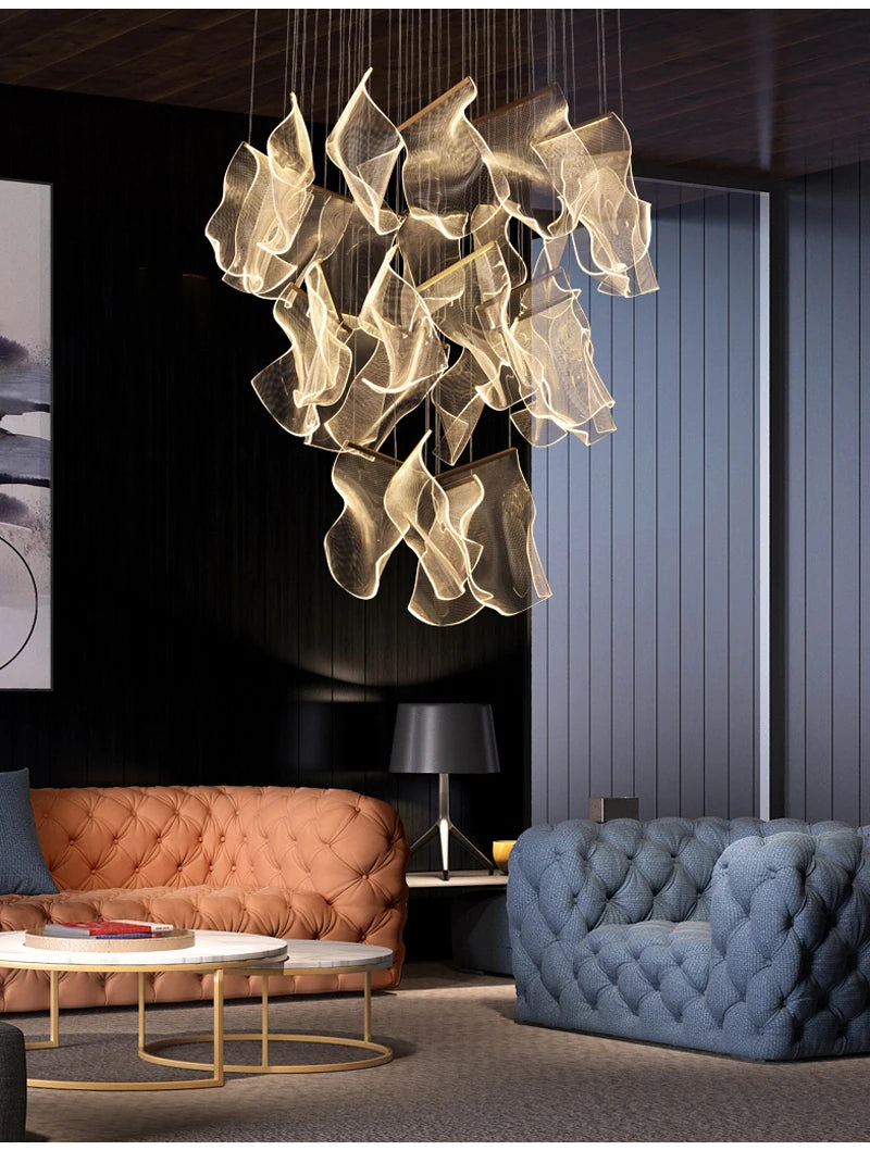 Light Guide LED Modern Chandelier living room decor lighting Duplex Rotating Stairs Pendant Lamp Dining room Hanging Lights