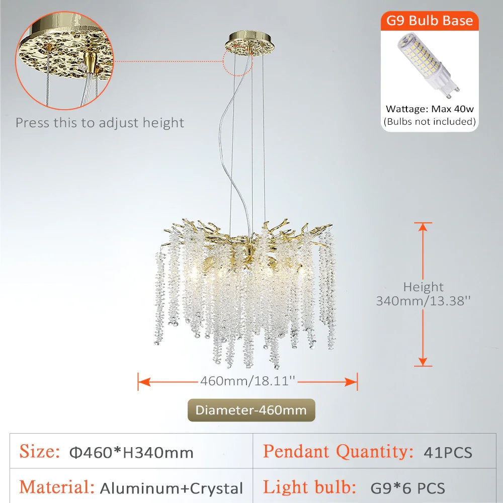Round Gold Crystal Chandelier For Bedroom Living Room Dining Room Lounge Modern Luxury Gold Ceiling Crystal Branch Chandeliers