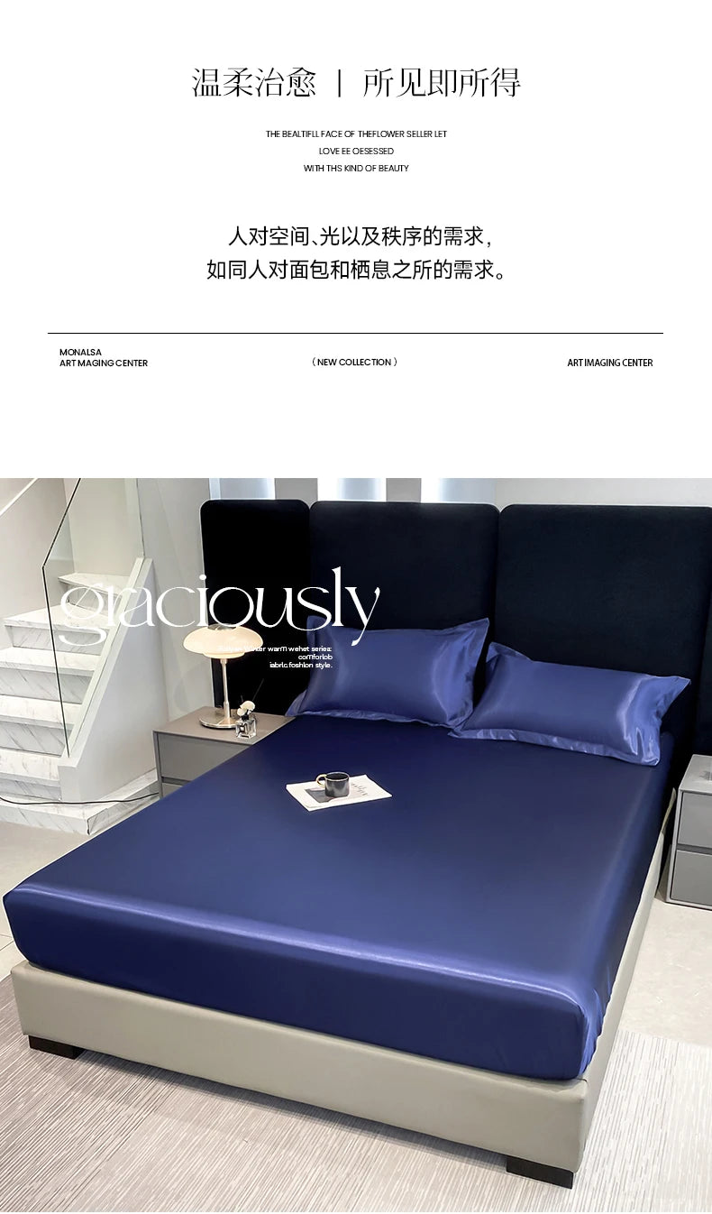 Rayon Satin Waterproof Fitted Sheet Silky Solid Color Bed Sheet Elastic Band Sheets Smooth Bedsheet Mattress Cover