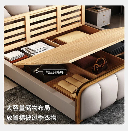 Nordic Luxury Double Bed Modern Wood High End Headboard Frame Double Bed Kids Girl Camas Matrimonial Furniture For Bedroom