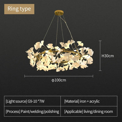 Nordic gingko leaf LED chandelier modern Kitchen living room Bedroom Dining room round interior loft ceiling hanging light