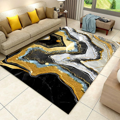Black Gold Marble Area Rug Modern Abstract Geometric Rug Non-Slip Soft Floor Carpet Decor for Home Living Room Bedroom Office