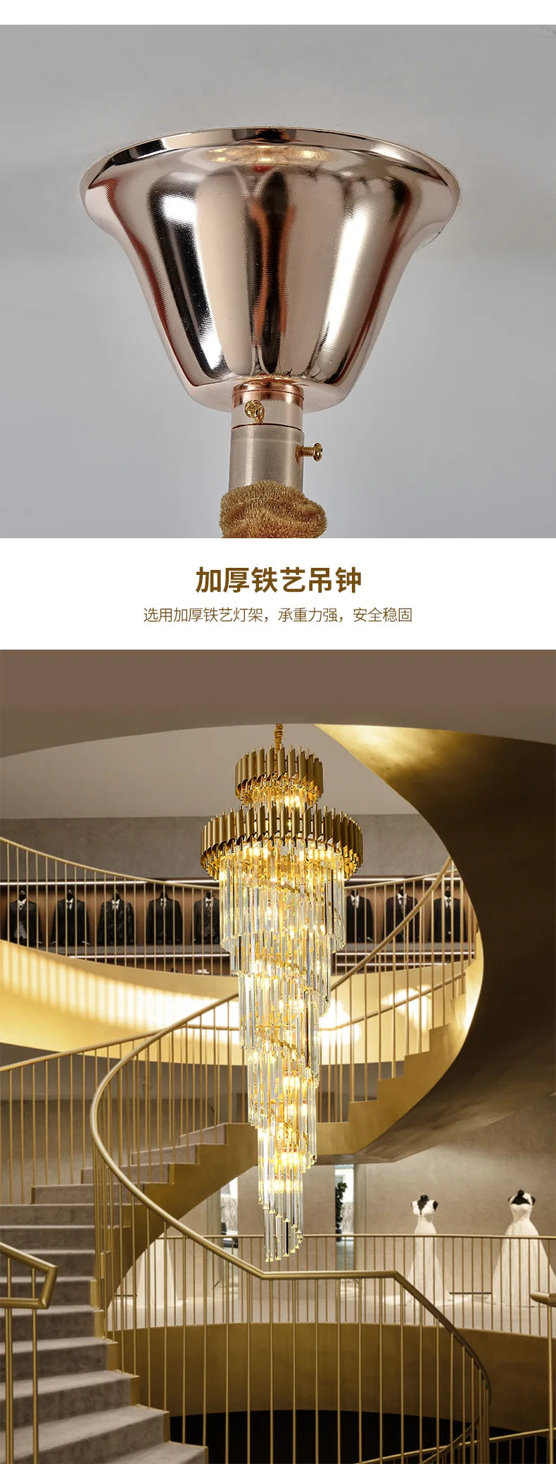 Post modern chandeliers, gold light luxury staircase lights, villa lights, black crystal lights, corner staircase 3-meter long l