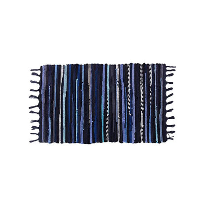 Cotton Tassel Carpet Rug Handmade Bedroom Rug Bedside Floor Mat Entrance Doormat Stripe Kitchen Mat Machine Washable Bath Rug