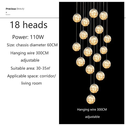 Modern Led Chandelier Glass Ball Dimmable for Staircase Living Room Pendant Lamps Home Decor Lighting Suspension Design Lusters