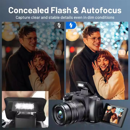 4K HD Digital Camera for Photography Auto Focus 12X Optical Zoom Vlogging Camera for YouTube 72MP WiFi Livestream Video Cameras