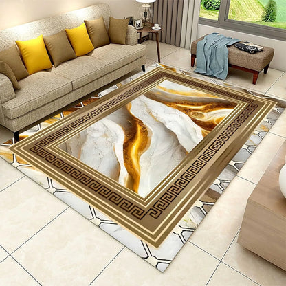 Black Gold Marble Area Rug Modern Abstract Geometric Rug Non-Slip Soft Floor Carpet Decor for Home Living Room Bedroom Office