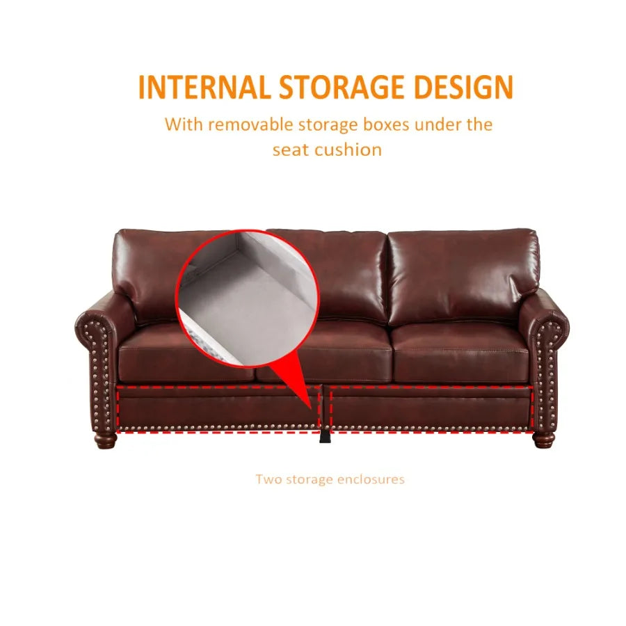 Living Room PU Leather Sofa with Storage Sofa 2+3 Sectional Burgundy Faux Leather Sofa Set For Home Office