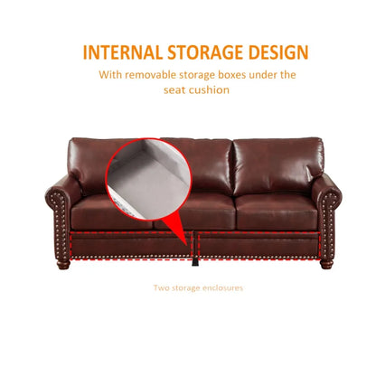 Living Room PU Leather Sofa with Storage Sofa 2+3 Sectional Burgundy Faux Leather Sofa Set For Home Office