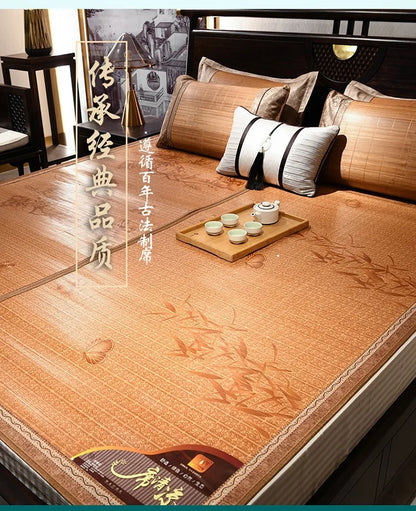Summer carbonized bamboo mat dormitory cool mattress double-sided foldable straw mat cool mat bamboo and wood grain mat