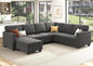 Velvet Modular Sectional Sofa, L Shaped Sofa Couch with Storage Top Tray Ottoman U Shape Sectional Couch for Living Room