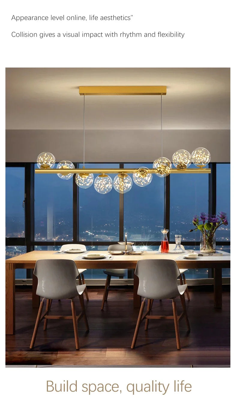 Modern Led Long Ceiling Chandelier Suspension Glass Balls Dining Table Room Kitchen Home Decor Hanging Lamp Front Desk Lights