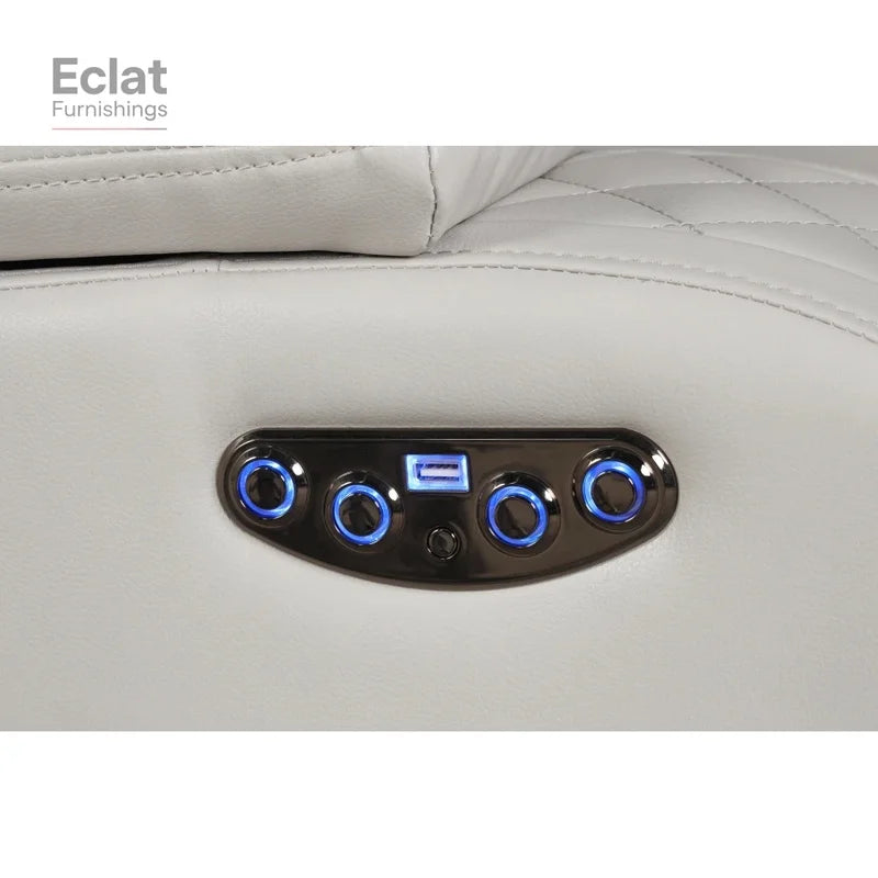 Luxury Faux Leather Power Reclining Loveseat in Ice - Modern Sofa Set for Living Room Furniture