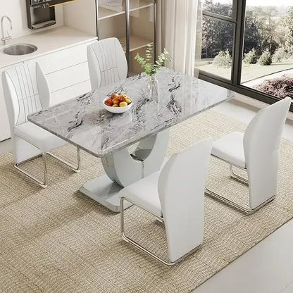 Modern Dining Set Table and  Chairs,Dining Room Table Set and 4 PU Leather Upholstered Dining Chairs,63'' Large Dinner Table Set