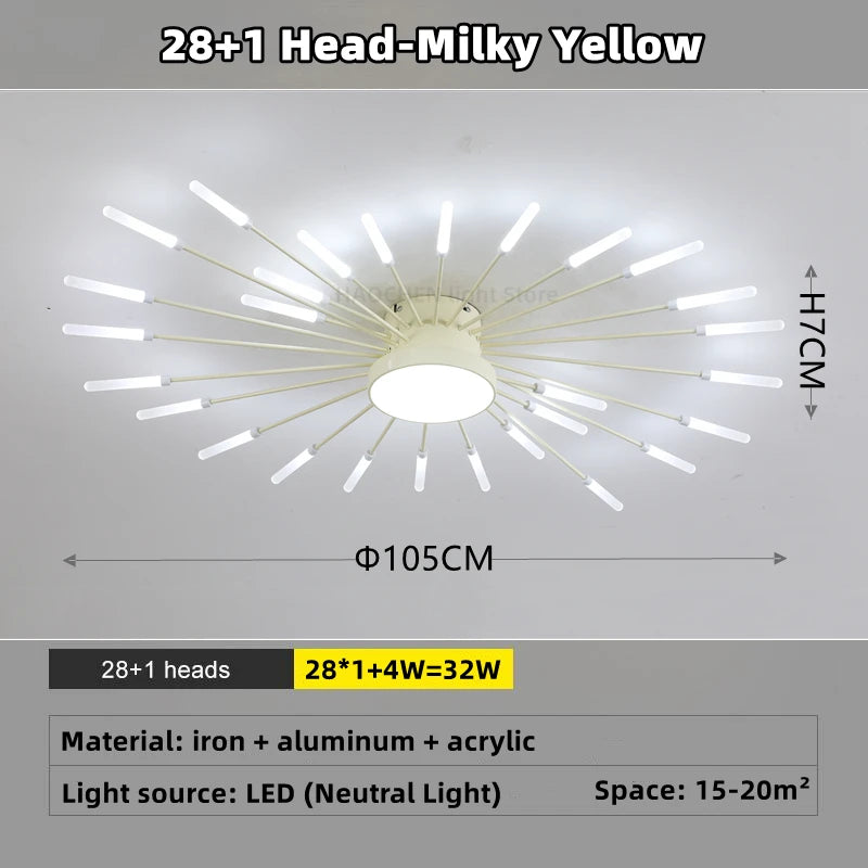 Led Firework Chandelier Dimmable For Living Room Bedroom Milk Yellow Ceiling Chandelier Dining Room LED Ceiling Lamp With Remote