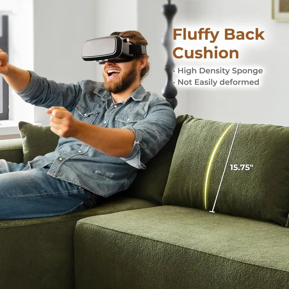 Cloud shaped sofa with comfortable lounge chair, no need to assemble deep seated L-shaped sofa, minimalist living room design