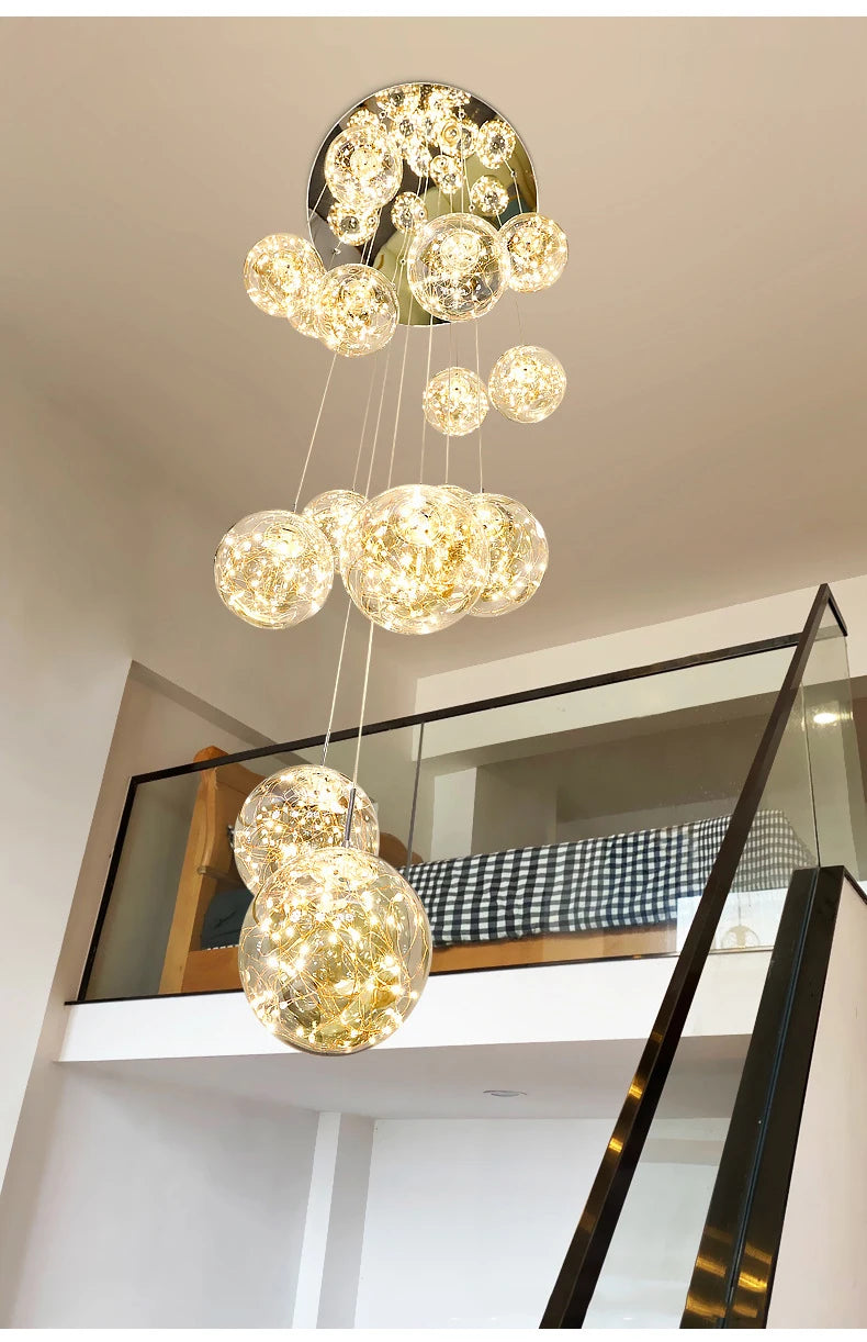 Modern Led Chandelier Glass Ball Dimmable for Staircase Living Room Pendant Lamps Home Decor Lighting Suspension Design Lusters