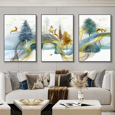 3 Nordic Luxury Ribbon Abstract Wall Art Landscape Modern Poster Print Picture Living Room Home Decorative Painting