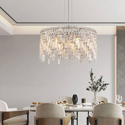 Chrome Elegant Crystal Chandelier Modern Ceiling Light Fixture with Reflective Hanging Crystals for Living Room and Foyers