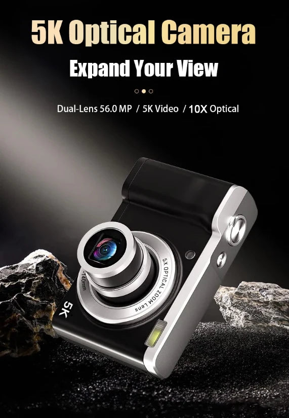 5K Digital Cameras Professional Camcorder 10X Optical Zoom 56MP Front and Rear Camera Ultra Bright Flash Camera Household Camera