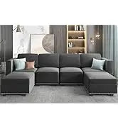 Modular Sectional Sofa with Chaise, Convertible Oversize L Shaped Couch with Reversible Ottoman,Linen 6 Seater Free Combination