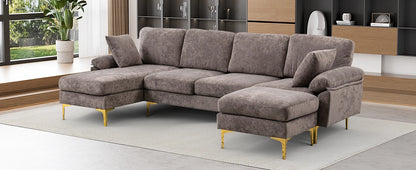U-Shaped Sectional Sofa Couch, 4 Seat Sofa Set for Living Room, Convertible L-Shaped Velvet Couch Set with Chaise Lounge