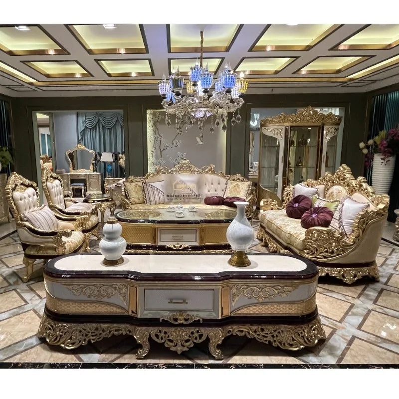 Solid wood carved fabric sofa classic Turkish furniture living room sofa