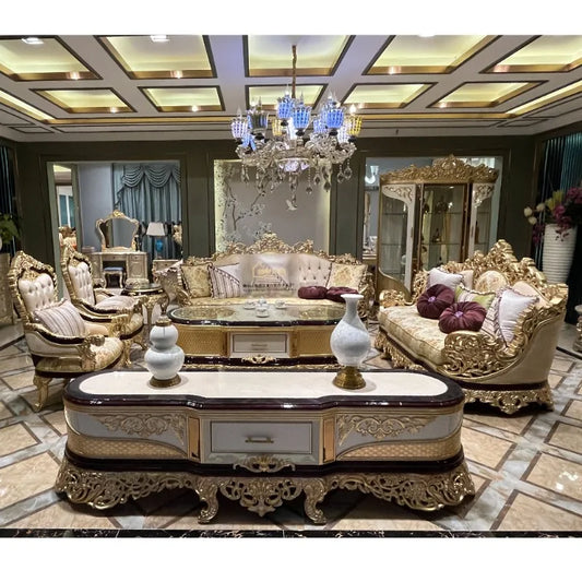 Solid wood carved fabric sofa classic Turkish furniture living room sofa