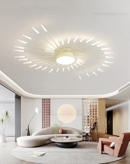 Led Firework Chandelier Dimmable For Living Room Bedroom Milk Yellow Ceiling Chandelier Dining Room LED Ceiling Lamp With Remote