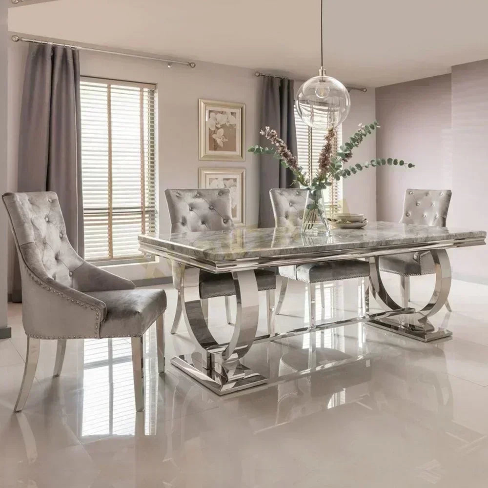 Modern Home Dining Room Furniture Dinning Room Table Luxury Stainless Steel Marble Dining Tables
