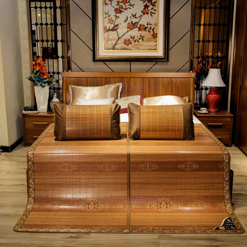 Summer carbonized bamboo mat dormitory cool mattress double-sided foldable straw mat cool mat bamboo and wood grain mat