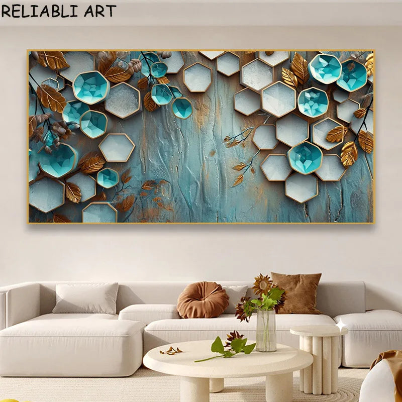 Abstract 3D Bule Flower Tree Poster and Prints Modern Canvas Painting Wall Art Pictures for Living Room Home Decor No Frame